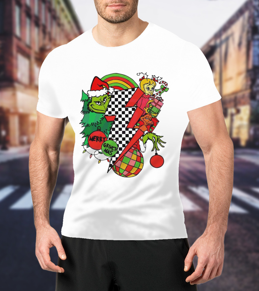 Merry Grinchmas Lightning Bolt Christmas Retro Dr. Seuss T-Shirt