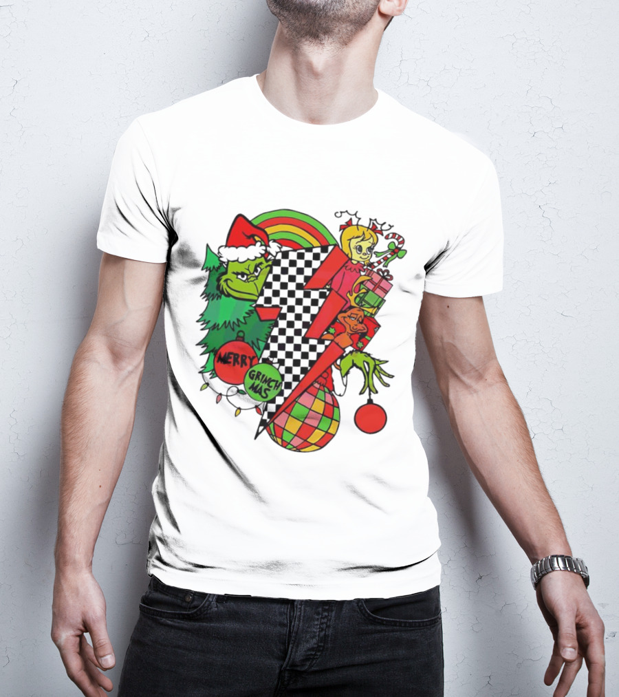 Merry Grinchmas Lightning Bolt Christmas Retro Dr. Seuss T-Shirt