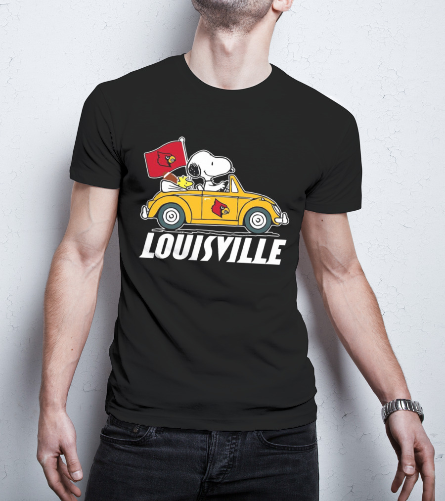 Snoopy And Woodstock Driving Louisville Cardinals Car T-Shirt