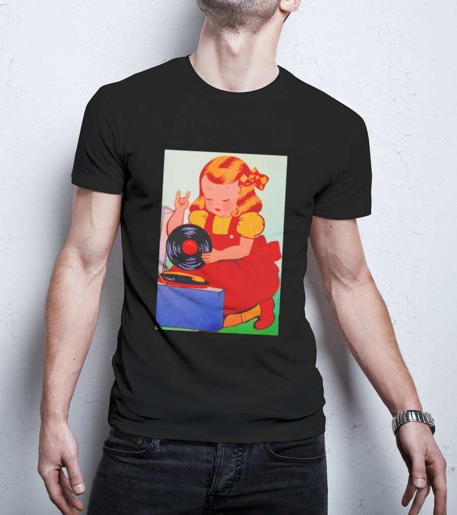 Sweet Unholy One Slayer Little Girl Listening To Vinyl Record T-Shirt