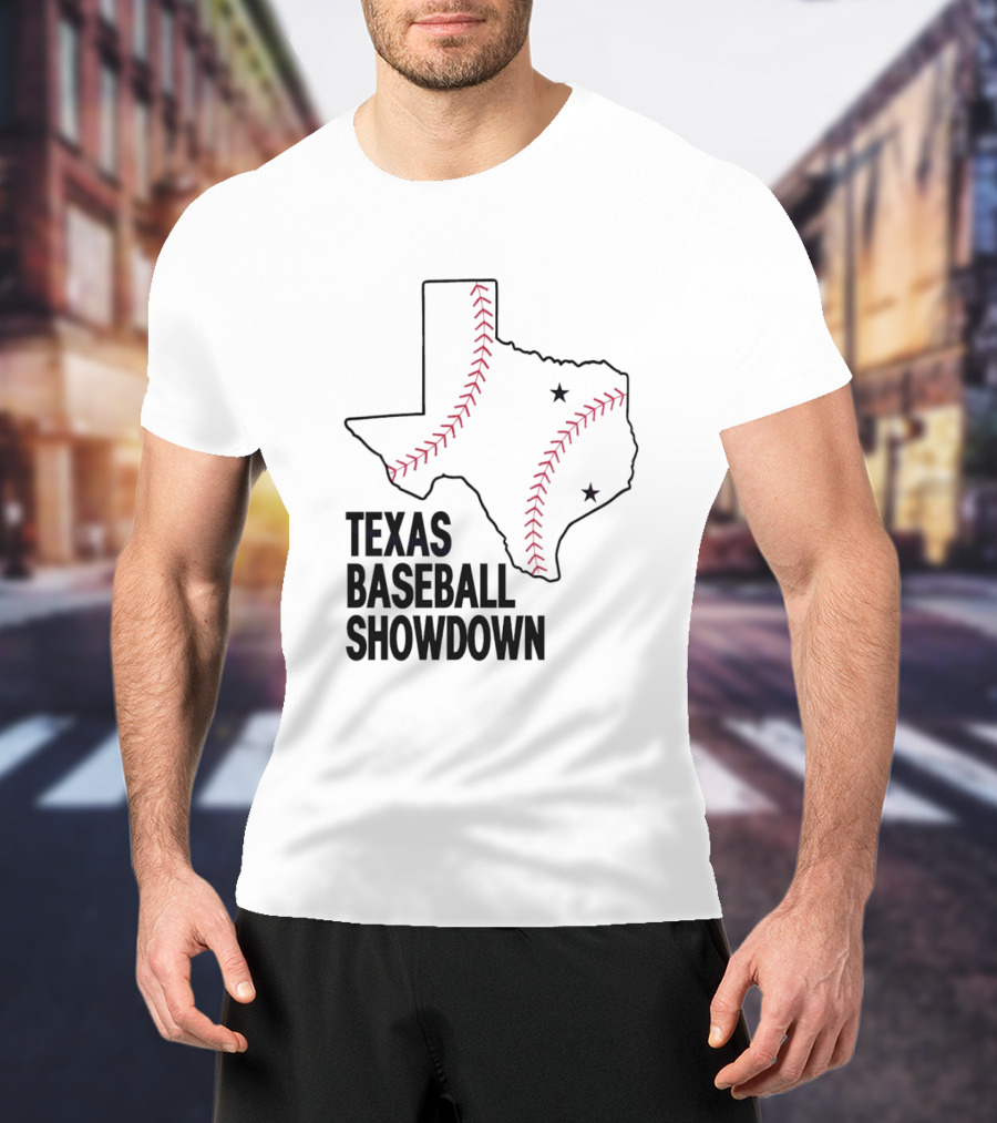 Texas Baseball Showdown Texas Map Stitching Stars T-Shirt