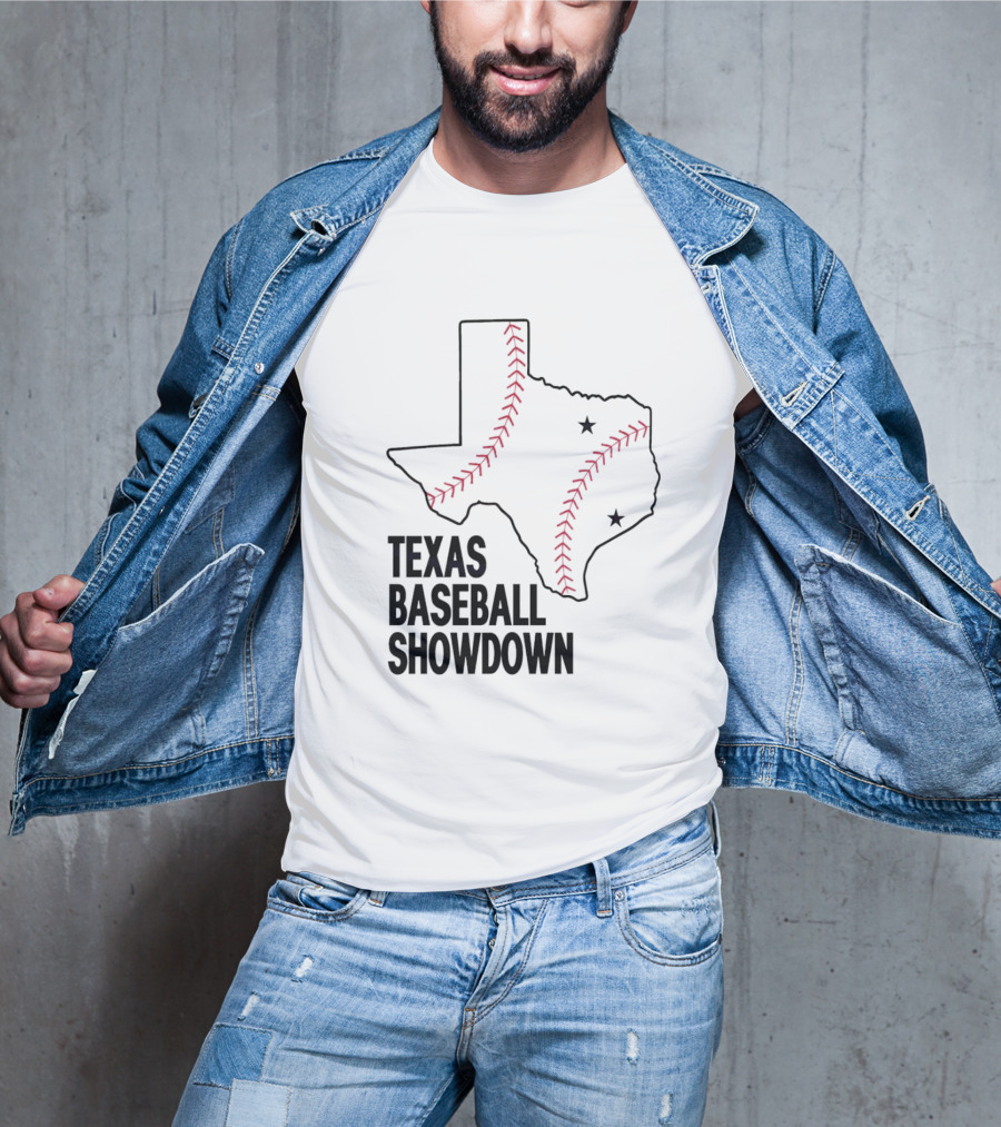 Texas Baseball Showdown Texas Map Stitching Stars T-Shirt