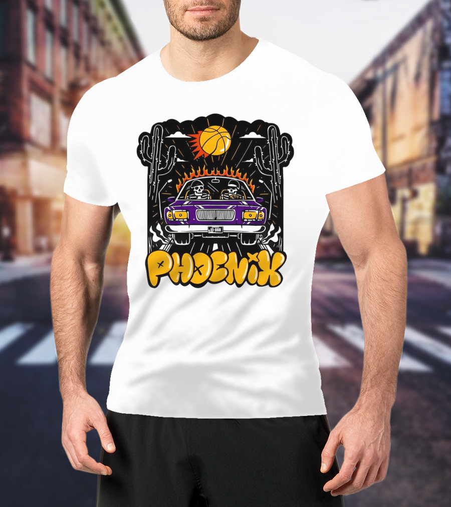 Phoenix Suns Skeletons Driving Under Basketball Sun T-Shirt