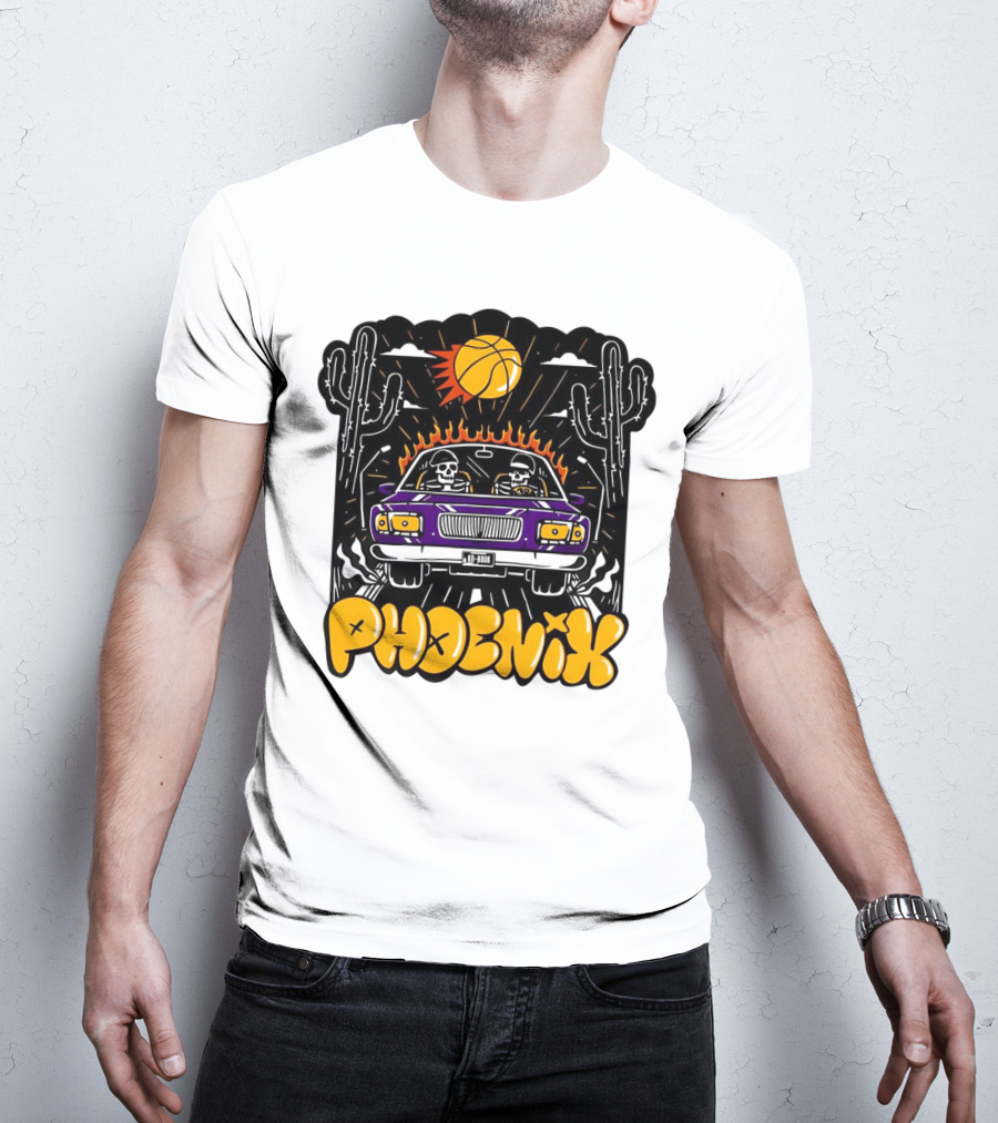 Phoenix Suns Skeletons Driving Under Basketball Sun T-Shirt