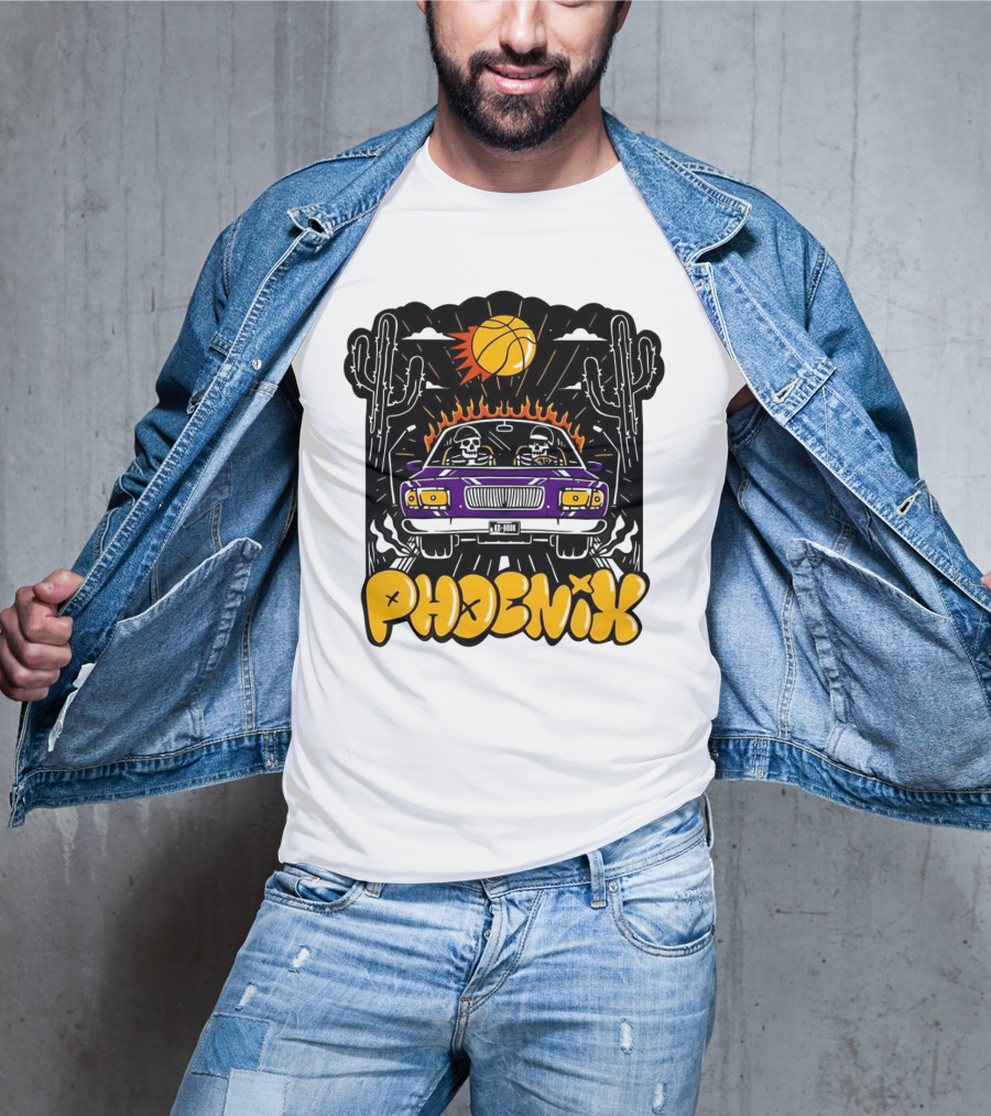 Phoenix Suns Skeletons Driving Under Basketball Sun T-Shirt