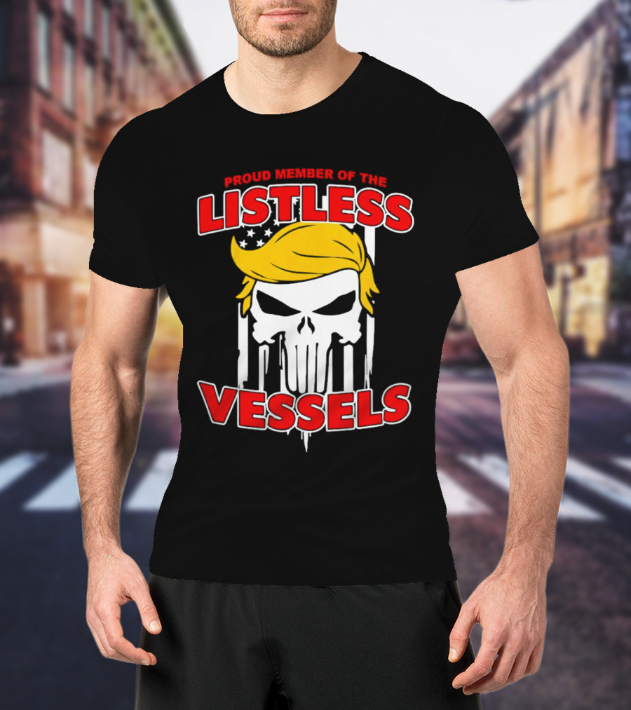 Proud Member Of The Listless Vessels Skull Hair American Flag T-Shirt