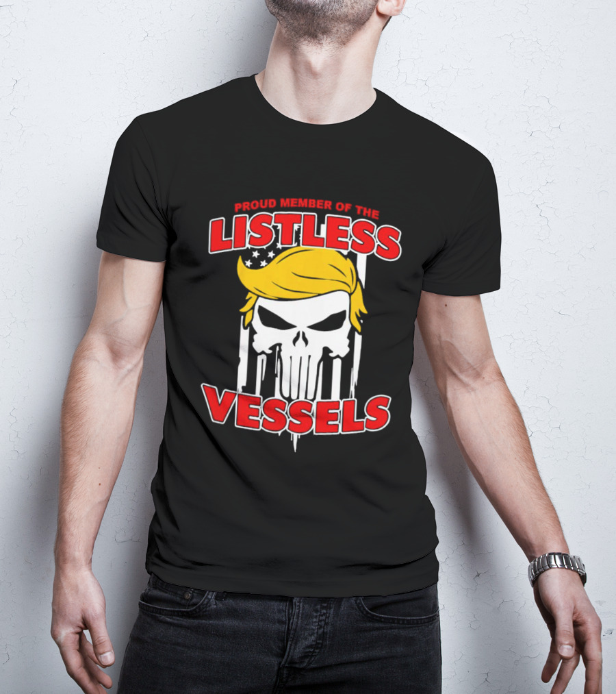 Proud Member Of The Listless Vessels Skull Hair American Flag T-Shirt