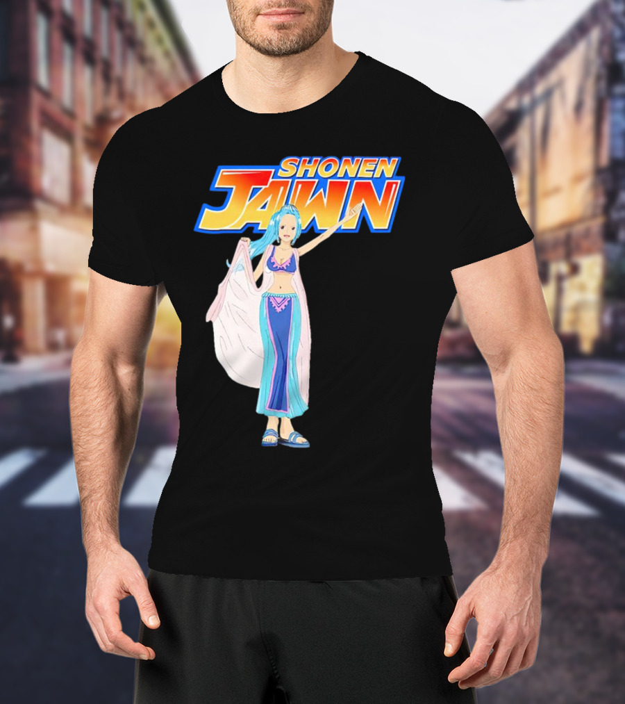 SHONEN JAWN Anime Style Blue-Haired Character With Draped Robe T-Shirt