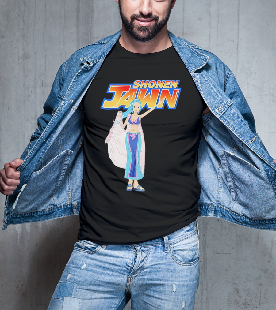 SHONEN JAWN Anime Style Blue-Haired Character With Draped Robe T-Shirt