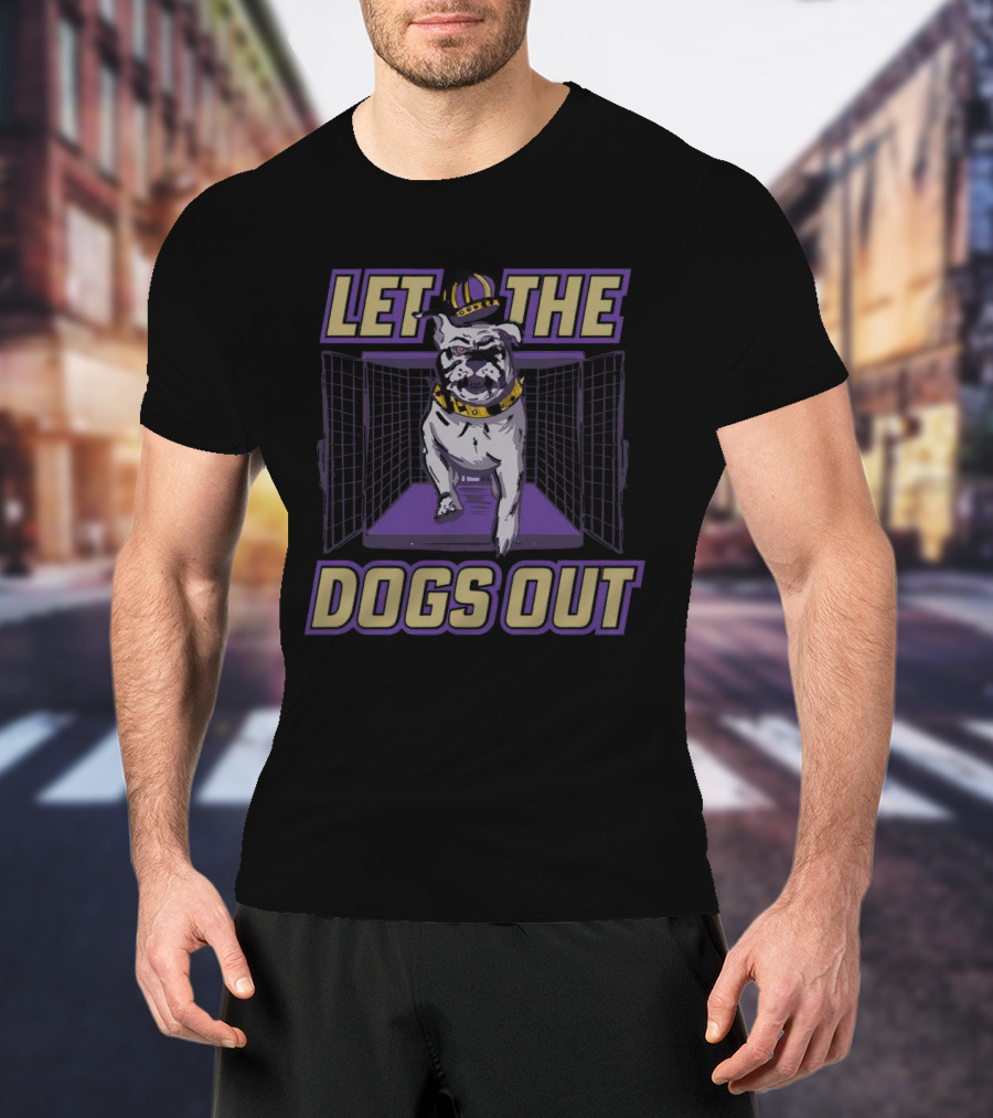 Bulldog Let The Dogs Out With Crown And Collar In Purple And Gold T-Shirt