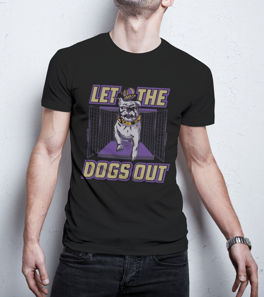 Bulldog Let The Dogs Out With Crown And Collar In Purple And Gold T-Shirt