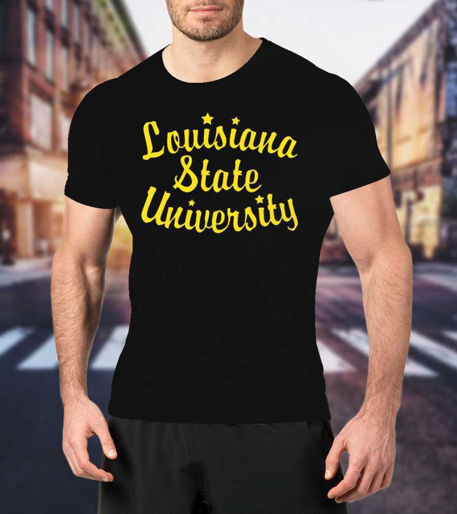 Louisiana State University Script Yellow Star Accents T-Shirt
