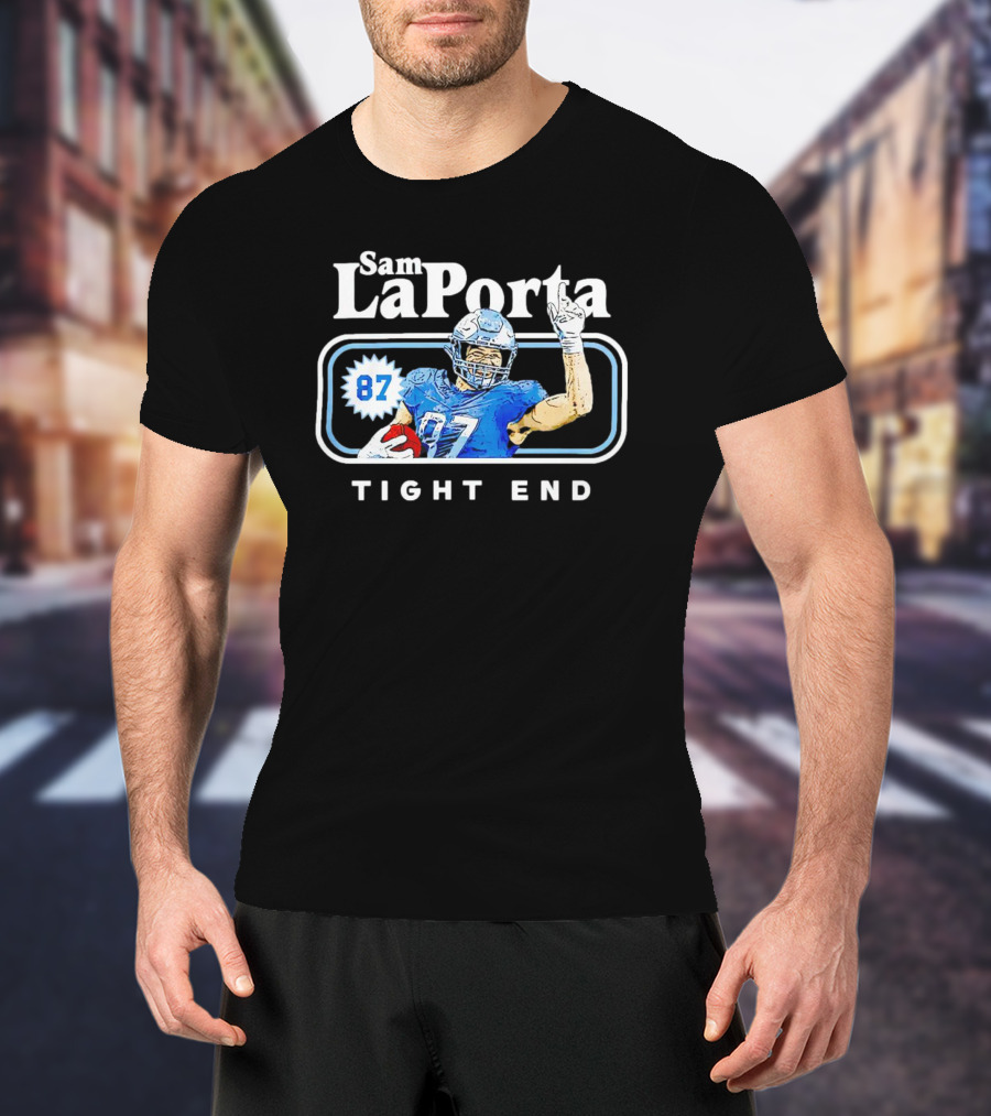 Sam LaPorta 87 Detroit Lions Tight End Cartoon Football T-Shirt