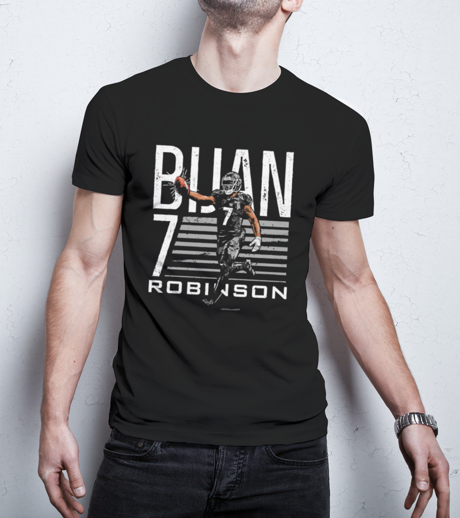 Bijan Robinson 7 Atlanta Football Run Stripe Background T-Shirt