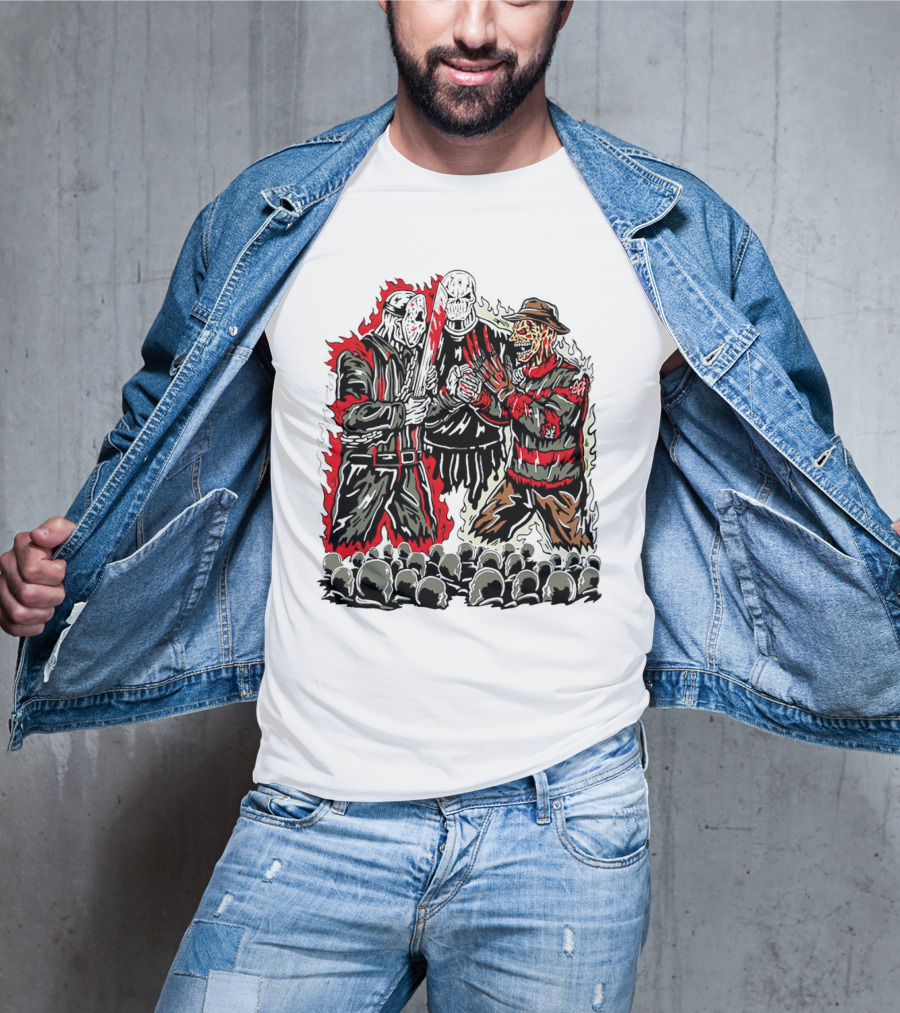 Violent Face Off Horror Movie Characters Freddy Krueger Pyramid Head Crossover T-Shirt