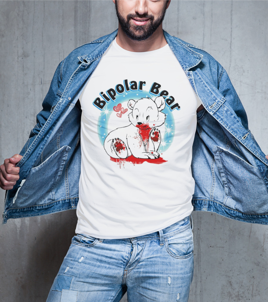 Bipolar Bear Bloodstained Cute Cartoon With Hearts And Stars T-Shirt