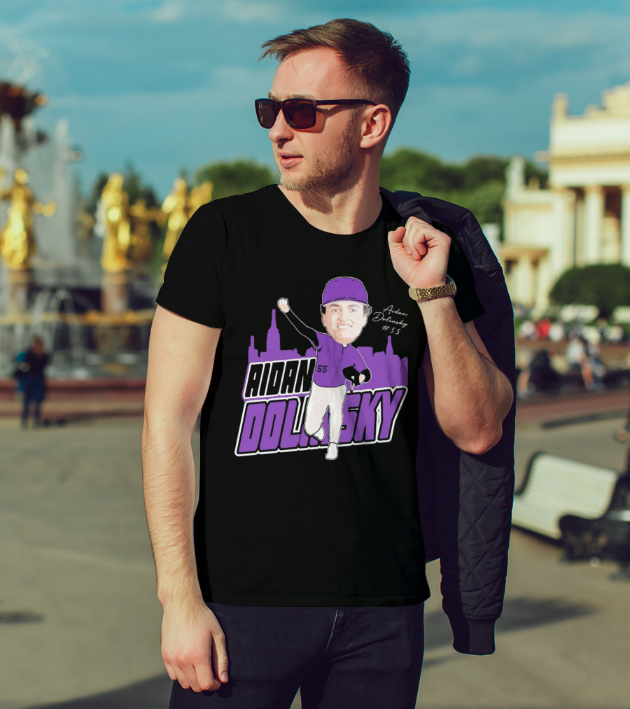 Aidan Dolinsky #55 NYU Baseball Purple City Skyline Signature T-Shirt