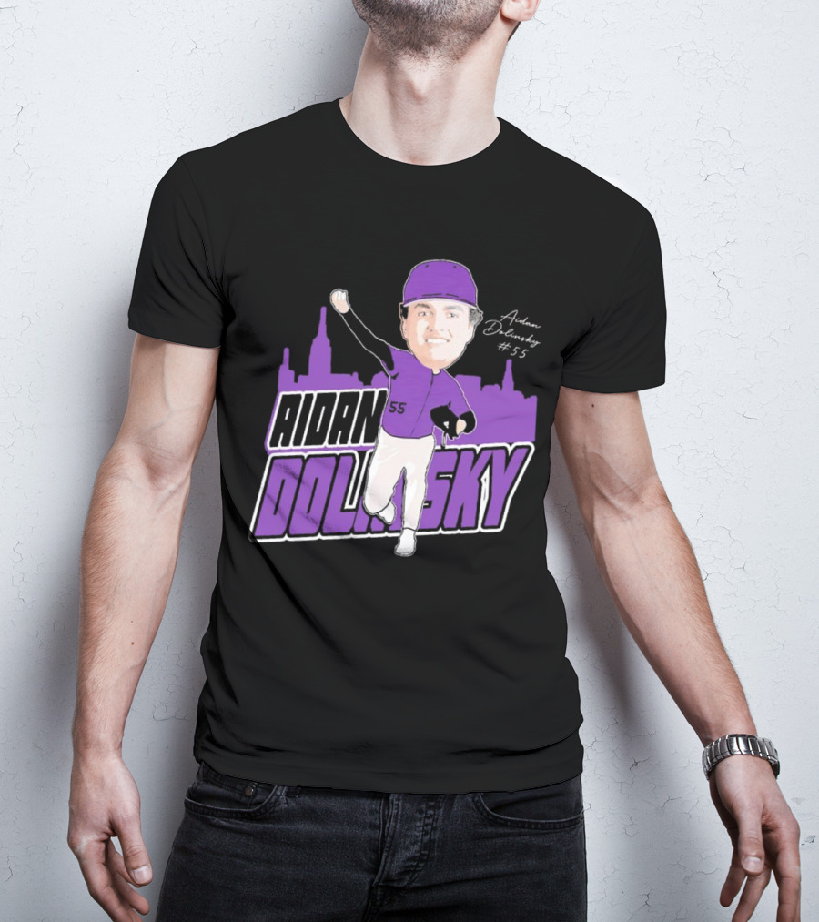 Aidan Dolinsky #55 NYU Baseball Purple City Skyline Signature T-Shirt