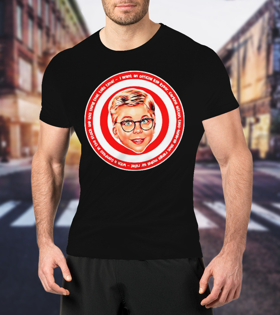 Ralphie Peter Billingsley Christmas Official Red Ryder Carbine Action Two Hundred Shot Range Model Air Rifle Round T-Shirt