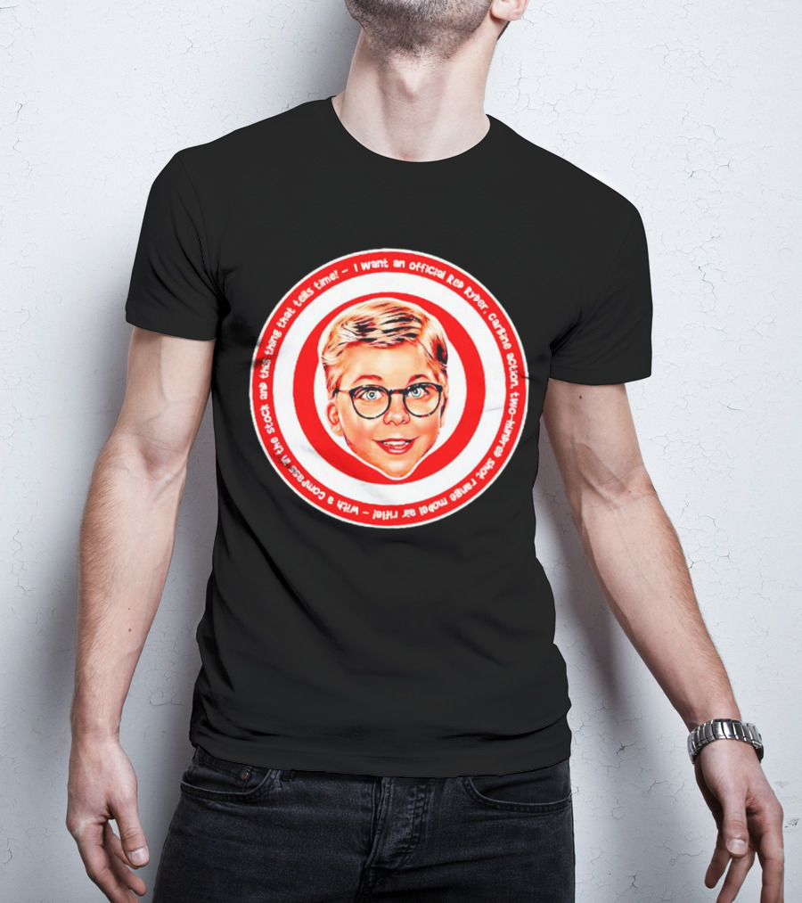 Ralphie Peter Billingsley Christmas Official Red Ryder Carbine Action Two Hundred Shot Range Model Air Rifle Round T-Shirt