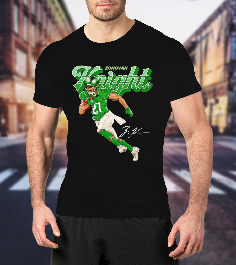 Zonovan Knight New York Jets Vintage Style Green Knight Signature Football T-Shirt