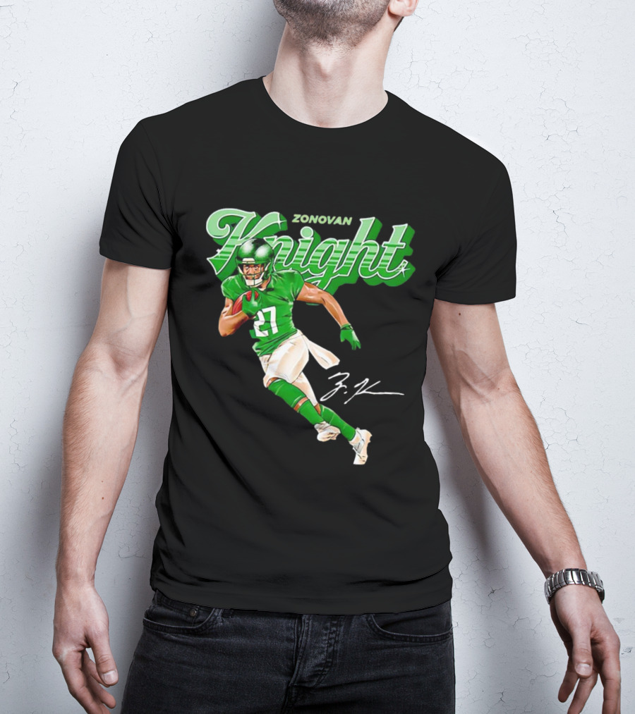 Zonovan Knight New York Jets Vintage Style Green Knight Signature Football T-Shirt