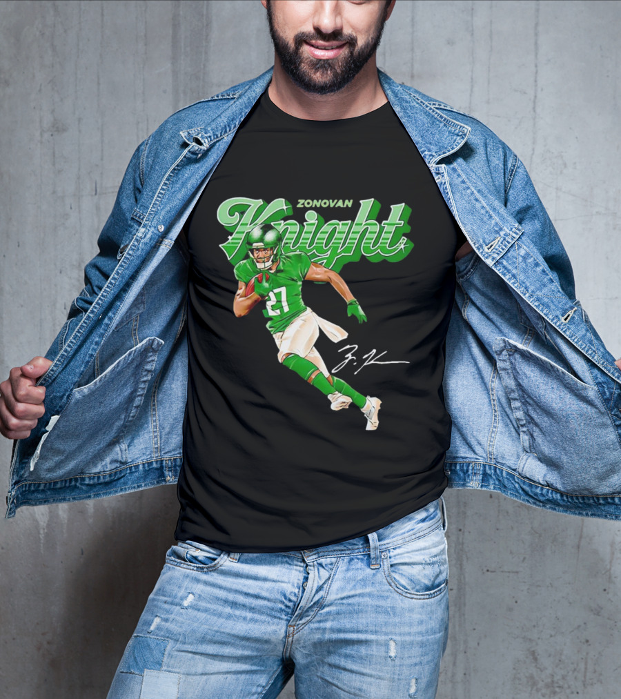 Zonovan Knight New York Jets Vintage Style Green Knight Signature Football T-Shirt