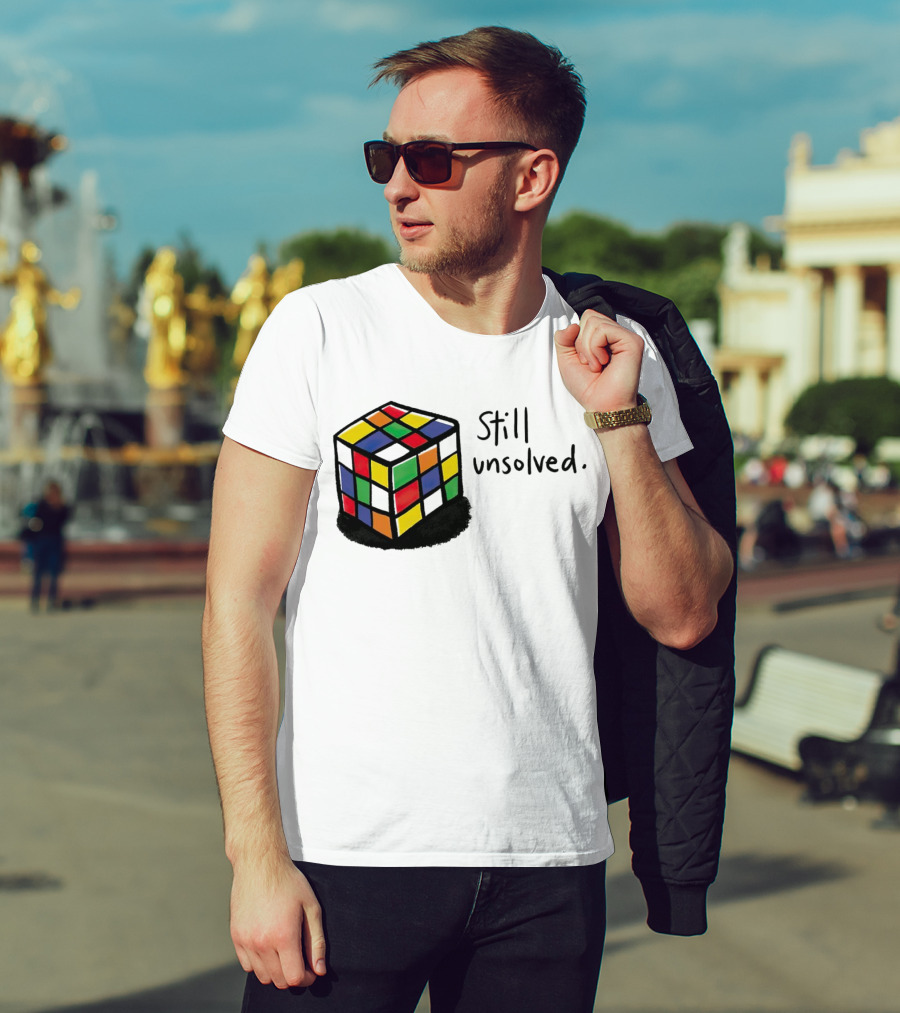 Rubik's Cube Still Unsolved Black Background Puzzle Humor T-Shirt