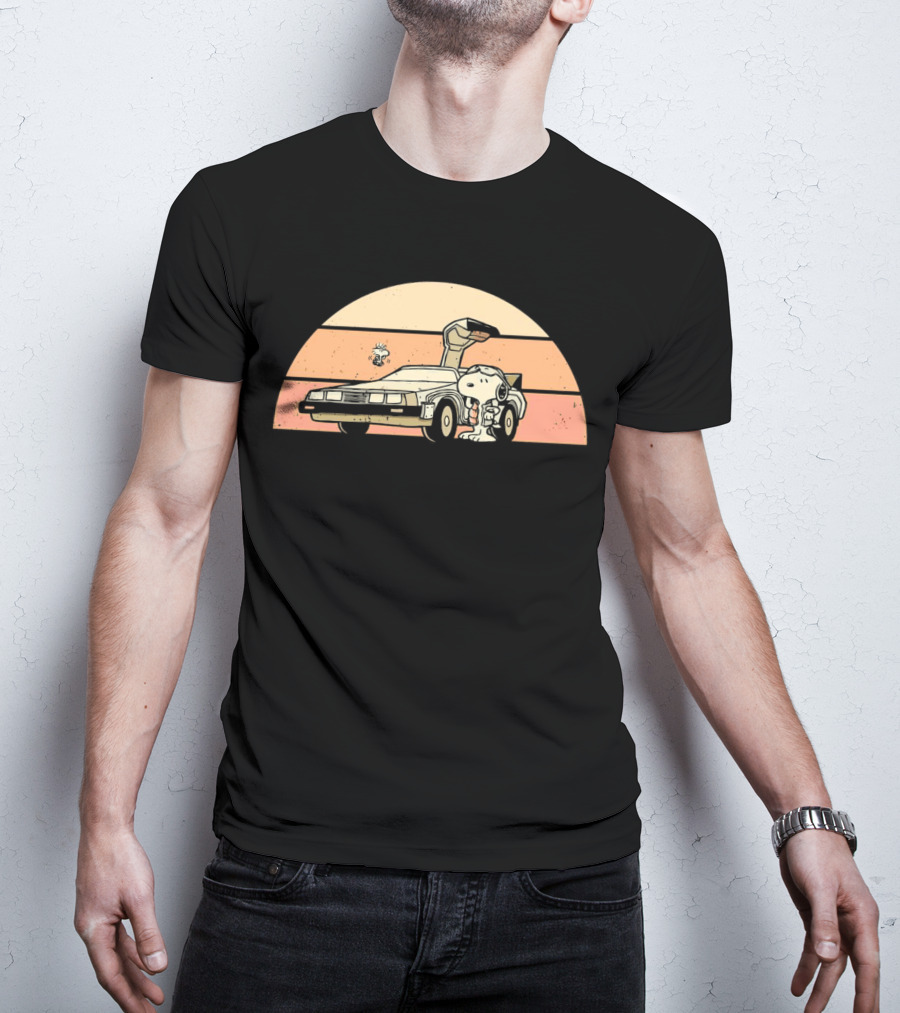 Snoopy Outatime Beagle Vintage DeLorean Adventure Retro Peanuts Woodstock T-Shirt