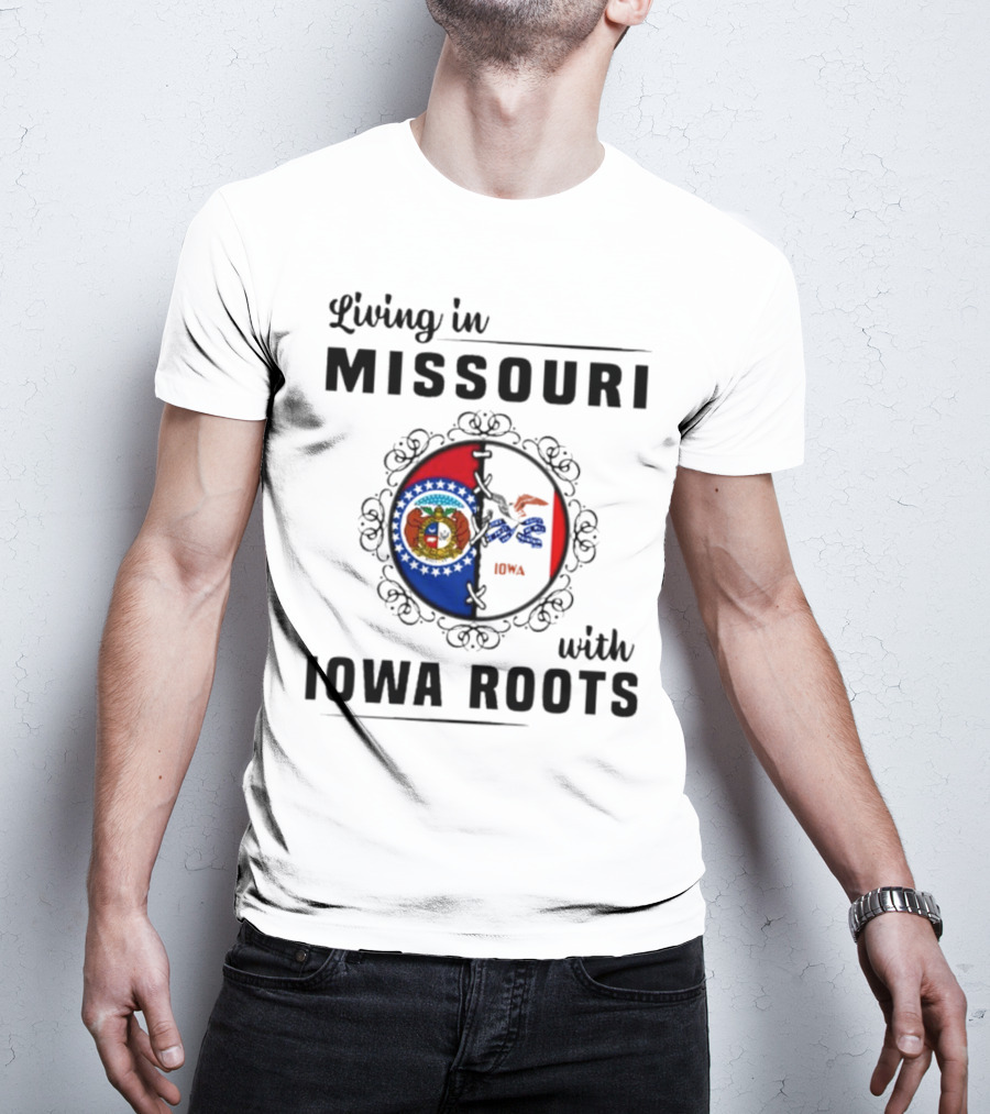Living In Missouri With Iowa Roots State Seal Circle T-Shirt