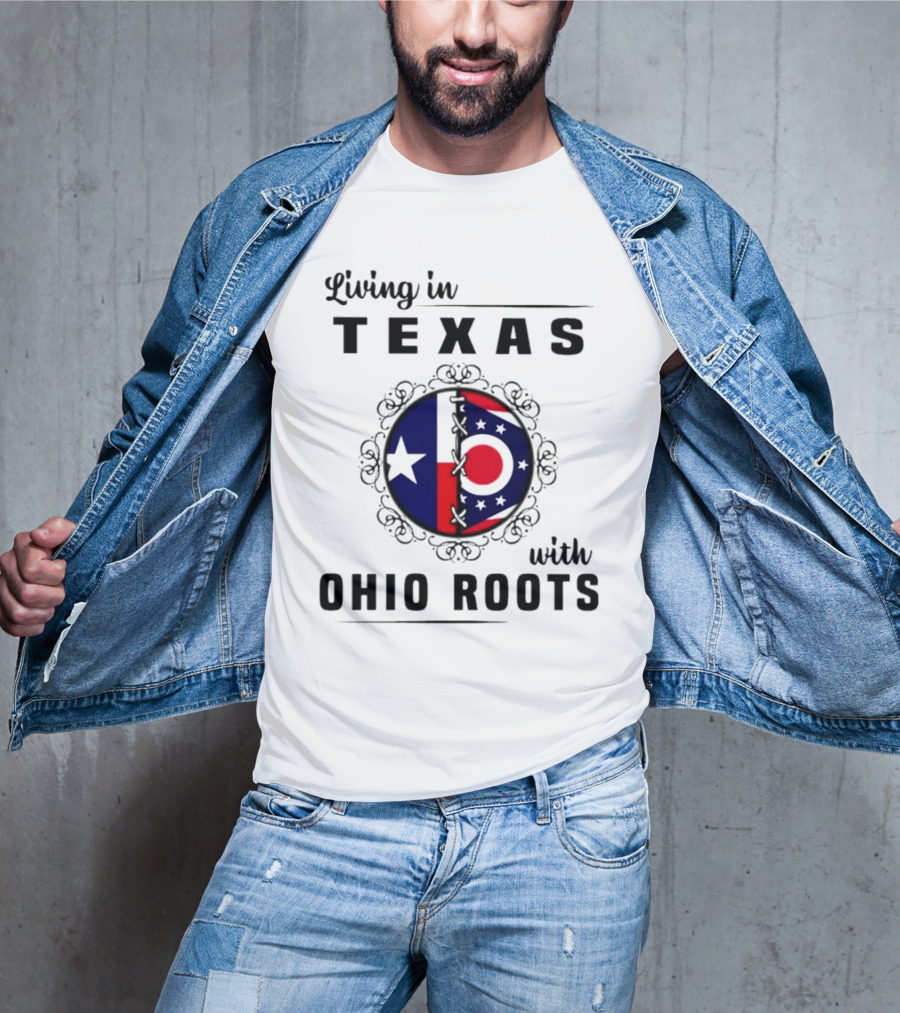 Living In Texas With Ohio Roots Flag Circle T-Shirt