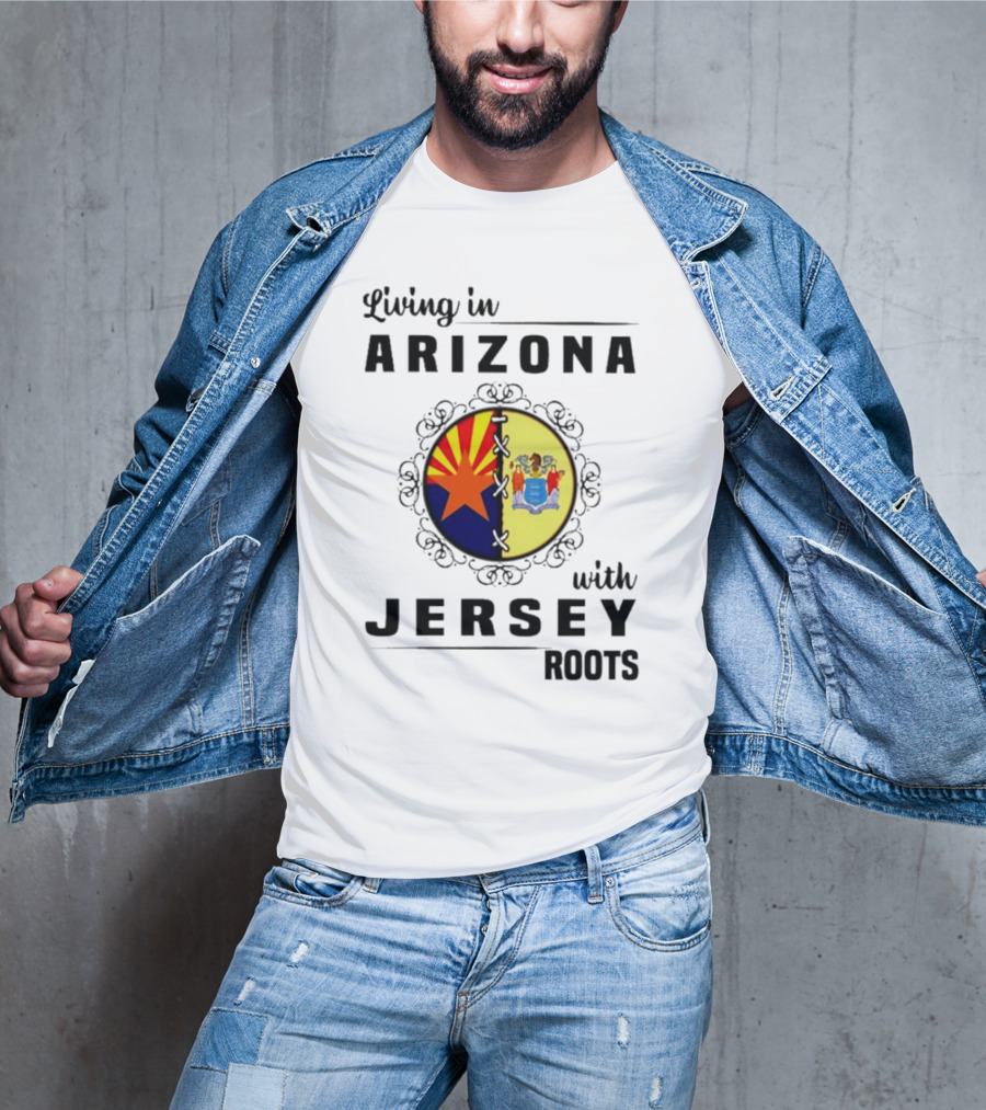 Living In Arizona With Jersey Roots Arizona New Jersey State Flag Circle T-Shirt