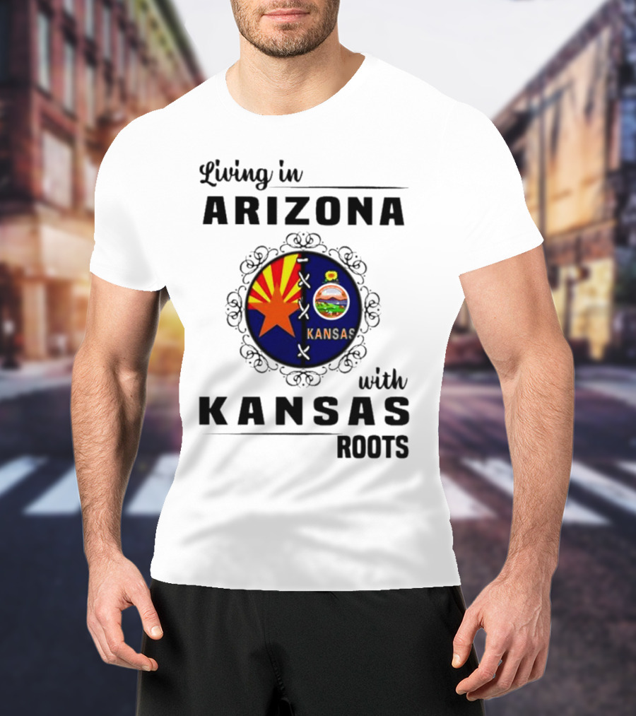 Living In Arizona Embracing Kansas Roots With State Seal Elements T-Shirt