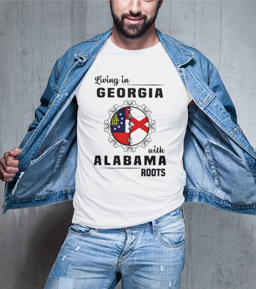 Living In Georgia Embracing Alabama Heritage With State Flag Symbols T-Shirt