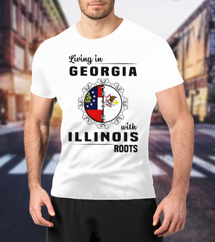 Living In Georgia With Illinois Roots Flag Heart Connection T-Shirt