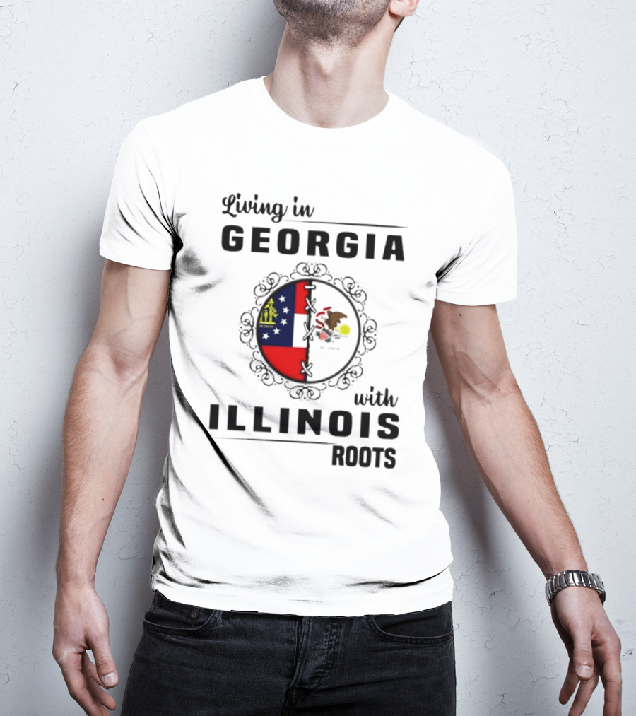 Living In Georgia With Illinois Roots Flag Heart Connection T-Shirt