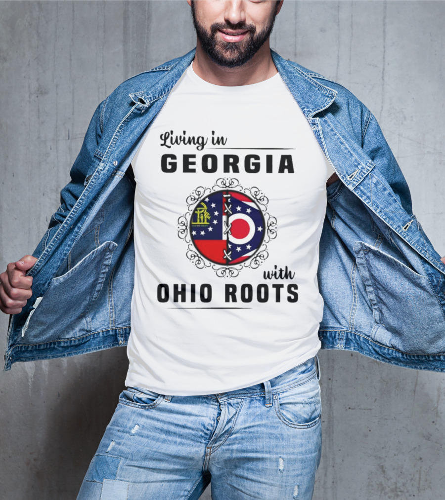 Living In Georgia Embracing Ohio Roots With Combined State Symbols T-Shirt