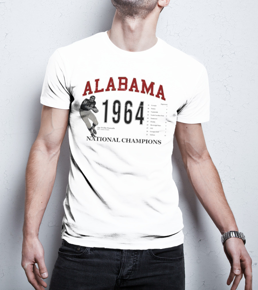 Alabama 1964 National Champions Joe Willie Namath Football Legend T-Shirt
