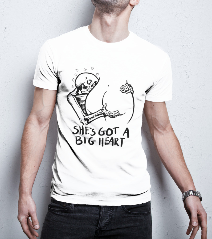 She's Got A Big Heart Skeleton Hugging T-Shirt
