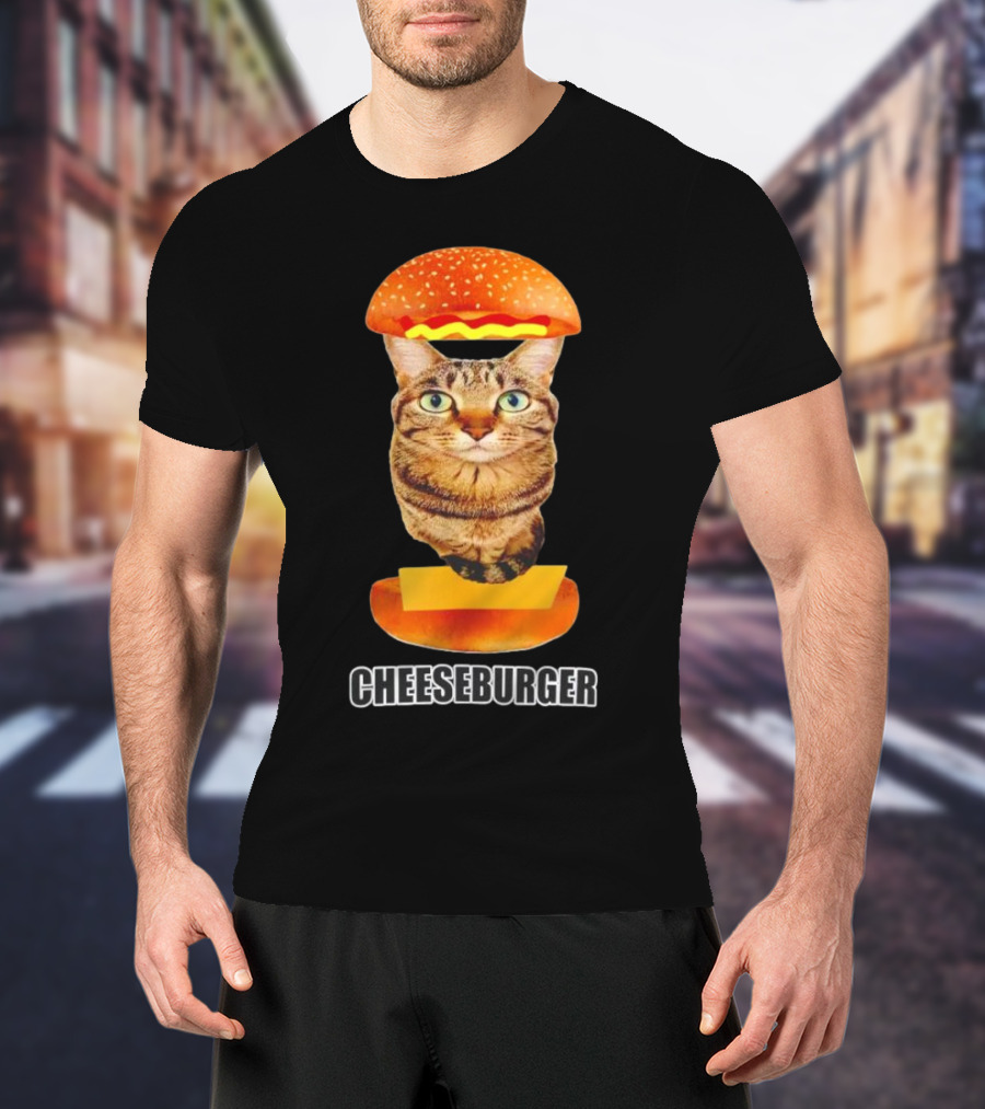 Cat Cheeseburger Head Sandwich T-Shirt