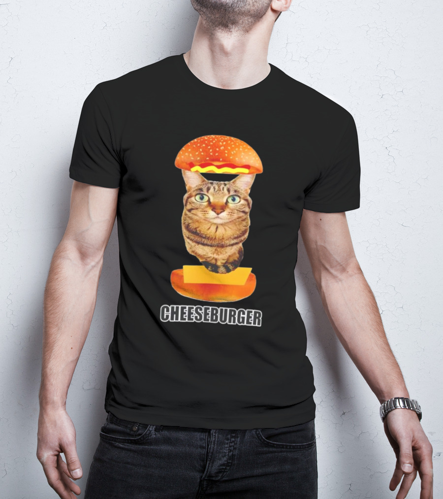 Cat Cheeseburger Head Sandwich T-Shirt