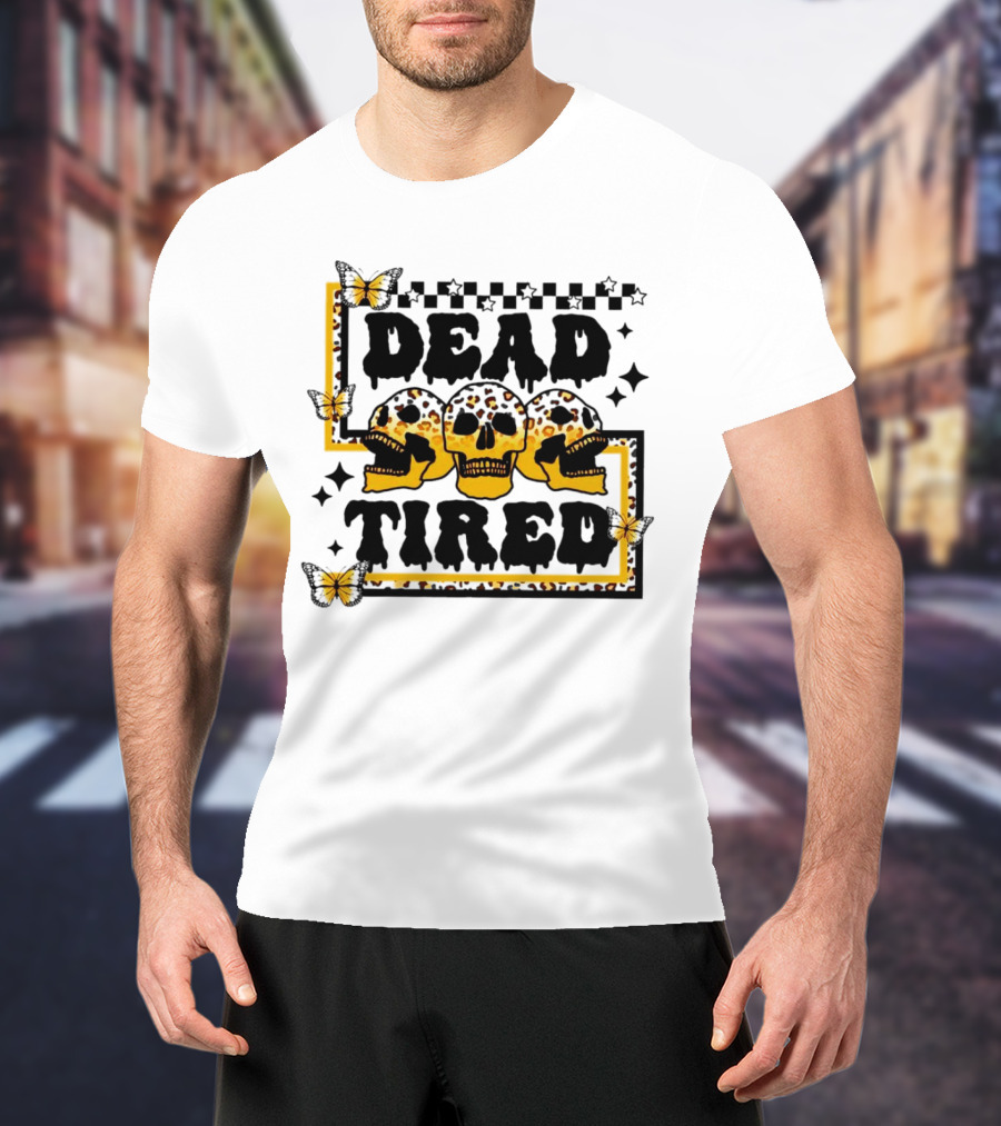 Dead Tired Skull Butterflies Stars Trio T-Shirt