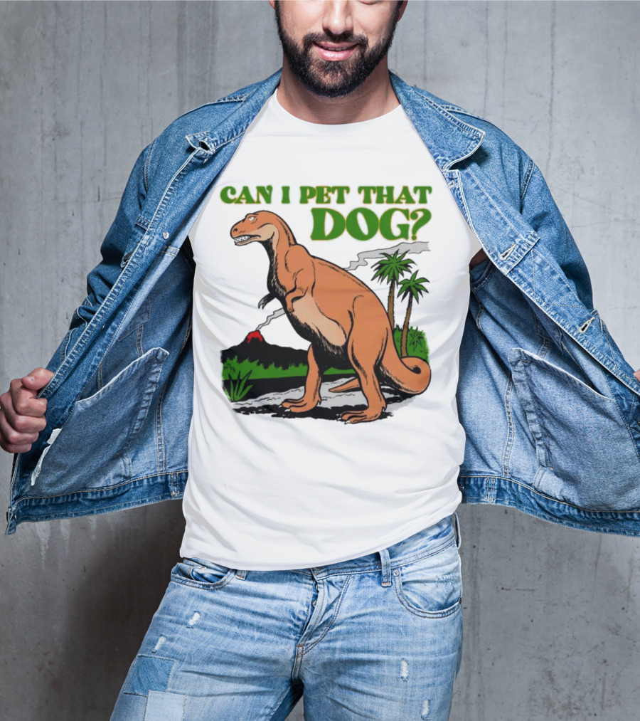 Can I Pet That Dog Dinosaur Volcano And Palm Trees T-Shirt