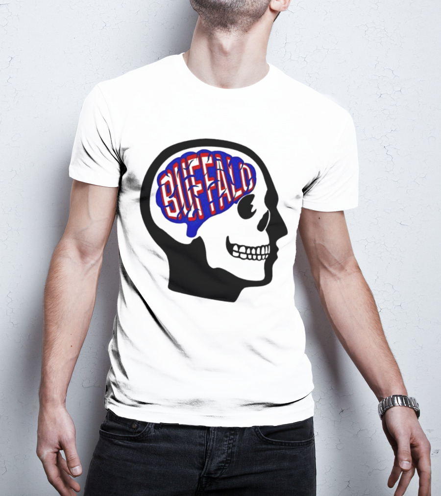 Buffalo Brain Outline In Skull T-Shirt