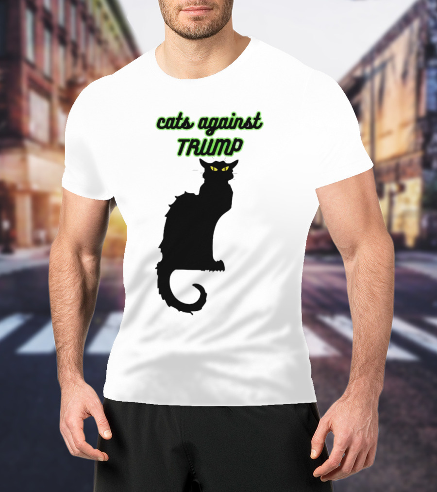 Cats Against Trump Black Cat Silhouette With Glowing Yellow Eyes T-Shirt