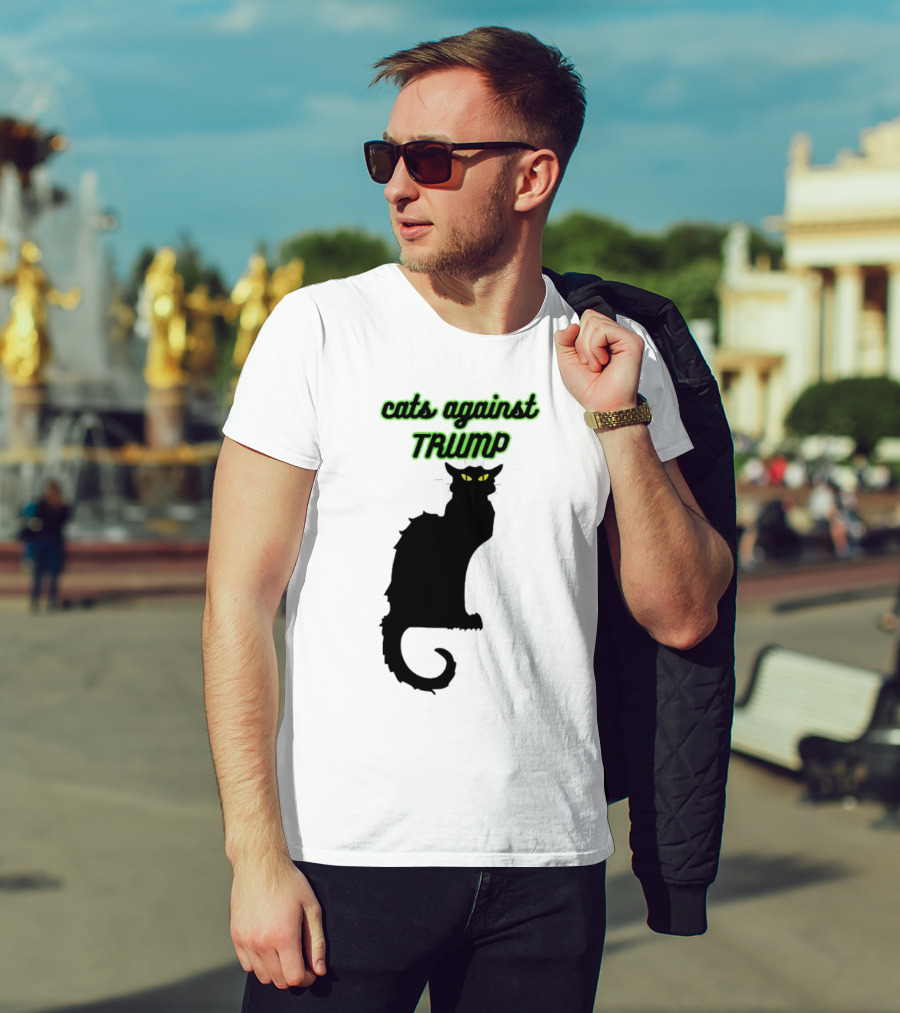 Cats Against Trump Black Cat Silhouette With Glowing Yellow Eyes T-Shirt