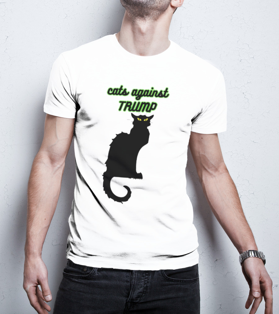 Cats Against Trump Black Cat Silhouette With Glowing Yellow Eyes T-Shirt