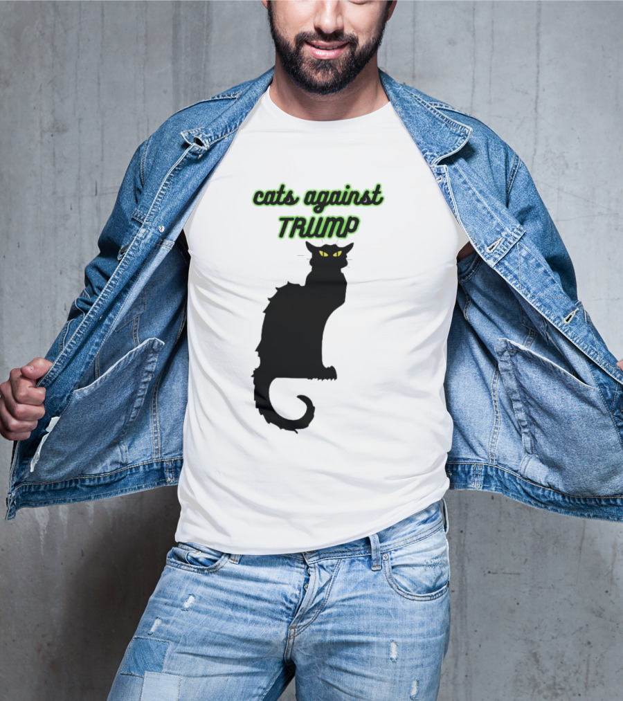Cats Against Trump Black Cat Silhouette With Glowing Yellow Eyes T-Shirt