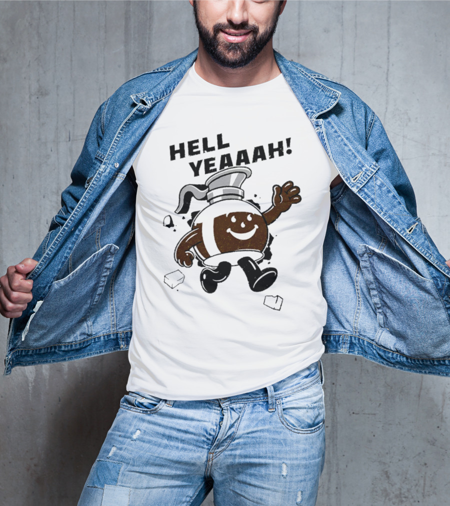 HELL YEAAAH FOR COFFEE MASCOT RUNNING ENTHUSIASTICALLY WITH ICE CUBES T-Shirt