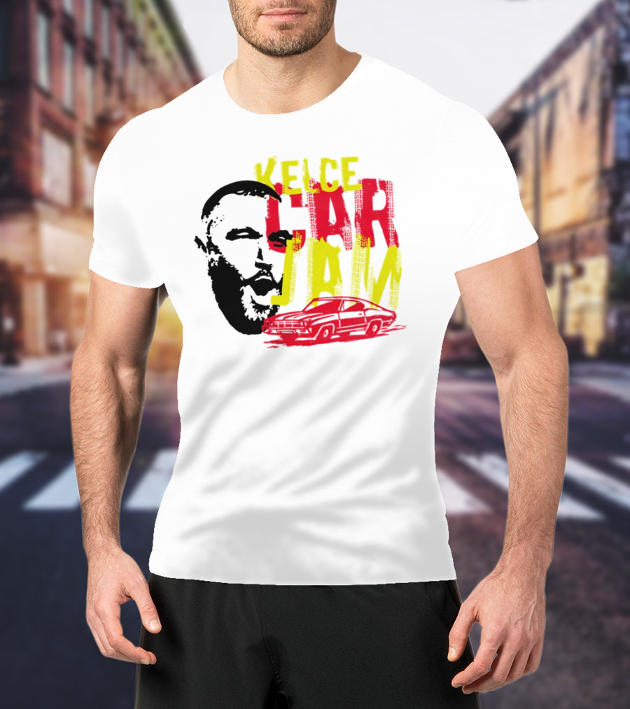 Kelce Car Jam Bold Yellow Red Face Car T-Shirt